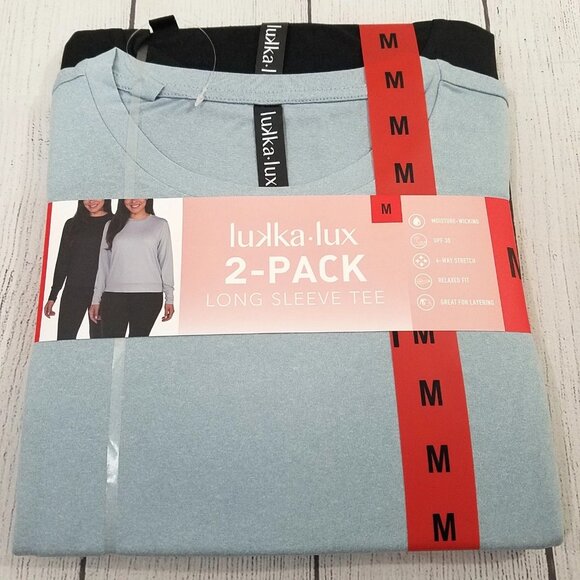 Lukka Lux Womens Long Sleeve Moisture Wicking Tee Sz Medium 2 Pack Blue/Black - Picture 2 of 4